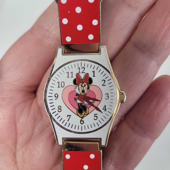 Disney red Mini Mouse watch brooch - Picture 2 of 4